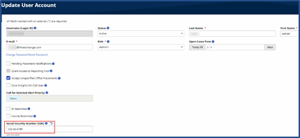 User Profile SSN Number Field